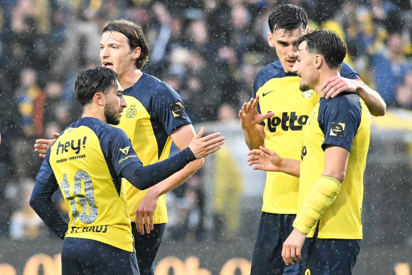 Union's Anouar Ait El Hadj celebrates after scoring during a soccer match between Royale Union Saint-Gilloise and KV Mechelen, Sunday 10 May 2026 in Brussels, on day seventh of the Champion's Play-offs of the 2025-2026 'Jupiler Pro League' first division of the Belgian championship. BELGA PHOTO JILL DELSAUX