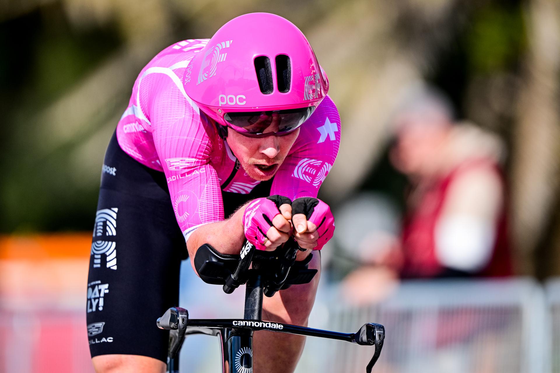 Danish Michael Valgren of EF-Education EasyPost pictured in action during the first stage of the Tirreno-Adriatico cycling race, a 11,5km individual time trial in Lido di Camaiore, Italy, Monday 09 March 2026. BELGA PHOTO DIRK WAEM