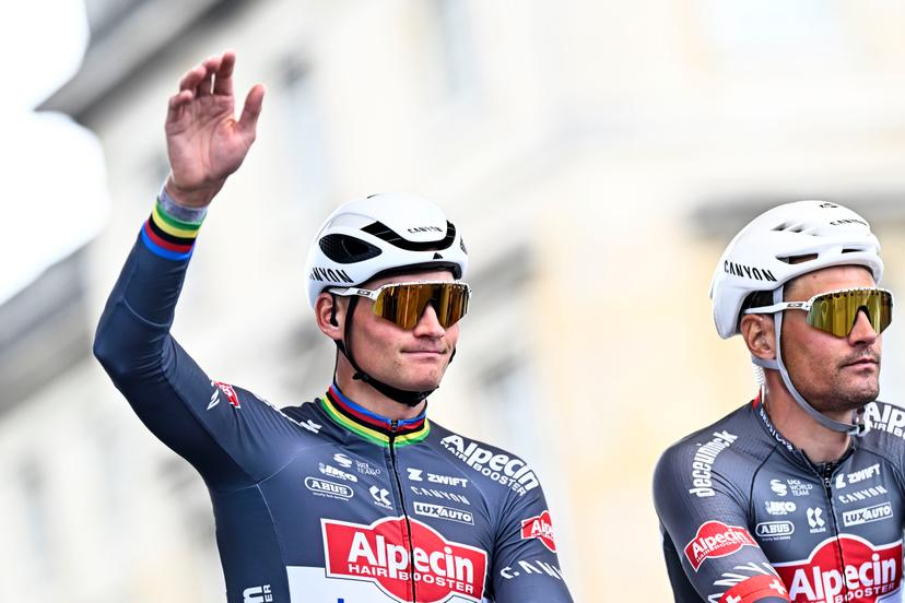 Dutch Mathieu van der Poel of Alpecin-Deceuninck pictured at the start of the men elite race of the 'Paris-Roubaix' one day cycling race, 259,2 km from Compiegne to Roubaix, France, on Sunday 13 April 2025. BELGA PHOTO JASPER JACOBS