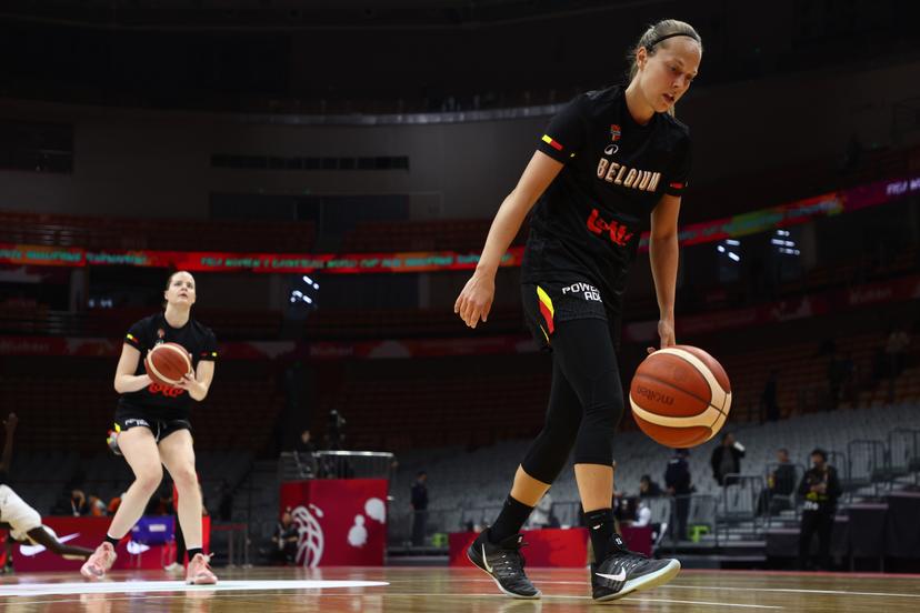 Belgium's Julie Allemand pictured in action during the warming-up for a basket game between Belgium's national team Belgian Cats and South Sudan, in Wuhan, China, on Sunday 15 March 2026, the fourth game (out of 5) of the qualifications phase for the World Cup Basket tournament. BELGA PHOTO NIKOLA KRSTIC