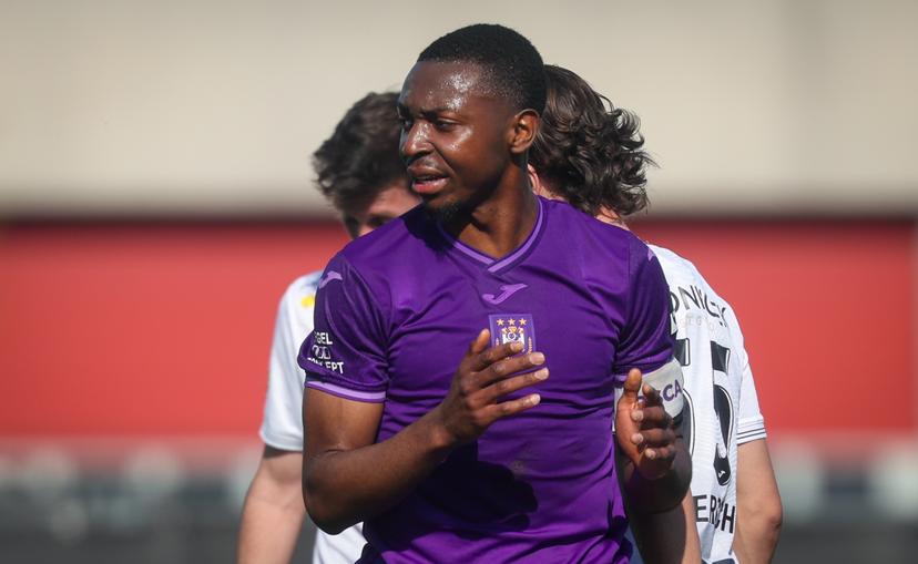 RSCA Futures' Marco Kana looks dejected during a soccer match between RSCA Futures and Lokeren-Temse, in Deinze, on day 28 of the 2024-2025 'Challenger Pro League' 1B second division of the Belgian championship, Saturday 05 April 2025. BELGA PHOTO VIRGINIE LEFOUR