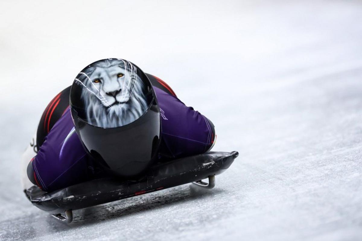 Belgium's Kim Meylemans takes part in the skeleton women's training session at Cortina Sliding Centre during the Milano Cortina 2026 Winter Olympic Games in Cortina d'Ampezzo on February 9, 2026.  FRANCK FIFE / AFP