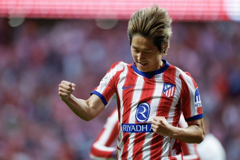 Atletico Madrid's South Korean midfielder #07 Kang-In Lee celebrates scoring his team's second goal during the Spanish league football match between Club Atletico de Madrid and CA Osasuna at the Metropolitano stadium in Madrid on September 16, 2026.  Oscar DEL POZO / AFP