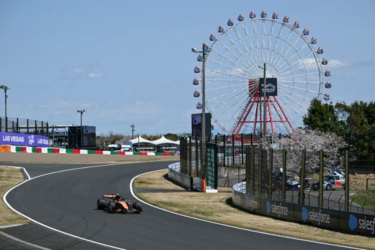 McLaren's British driver Lando Norris drives during the first practice session of the Formula One Japanese Grand Prix at the Suzuka circuit in Suzuka, Mie prefecture on April 4, 2025.  Toshifumi KITAMURA / AFP