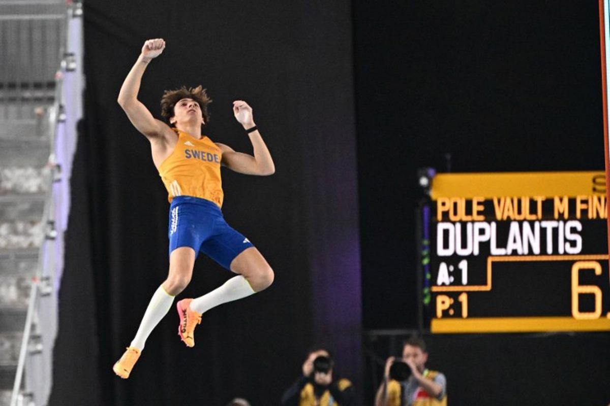 Sweden's Armand Duplantis competes in the men's pole vault final during the Indoor World Athletics Championships in Nanjing, China's Jiangsu province on March 22, 2025.  Pedro Pardo / AFP