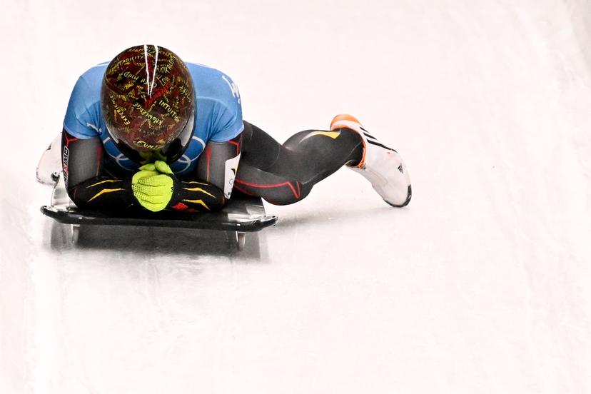 Belgian skeleton athlete Kim Meylemans pictured after the fourth and last run of the women's Skeleton event at the Beijing 2022 Winter Olympics in Beijing, China, Saturday 12 February 2022. The winter Olympics are taking place from 4 February to 20 February 2022. BELGA PHOTO LAURIE DIEFFEMBACQ