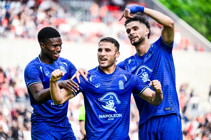 Charleroi's Yacine Titraoui celebrates after scoring during a soccer match between Royal Antwerp FC and Sporting Charleroi, Sunday 10 May 2026 in Antwerp, on the seventh day of the Europe Play-offs (PO2) of the 2025-2026 'Jupiler Pro League' first division of the Belgian championship. BELGA PHOTO TOM GOYVAERTS