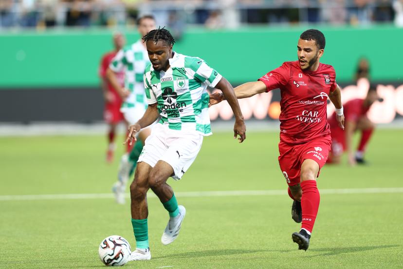 RAAL's Djibril Alain Lamego pictured during a friendly game between RAAL La Louviere and Luxembourg team Differdange, Saturday 28 June 2025 in La Louviere, in preparation of the upcoming 2025-2026 season. BELGA PHOTO BRUNO FAHY