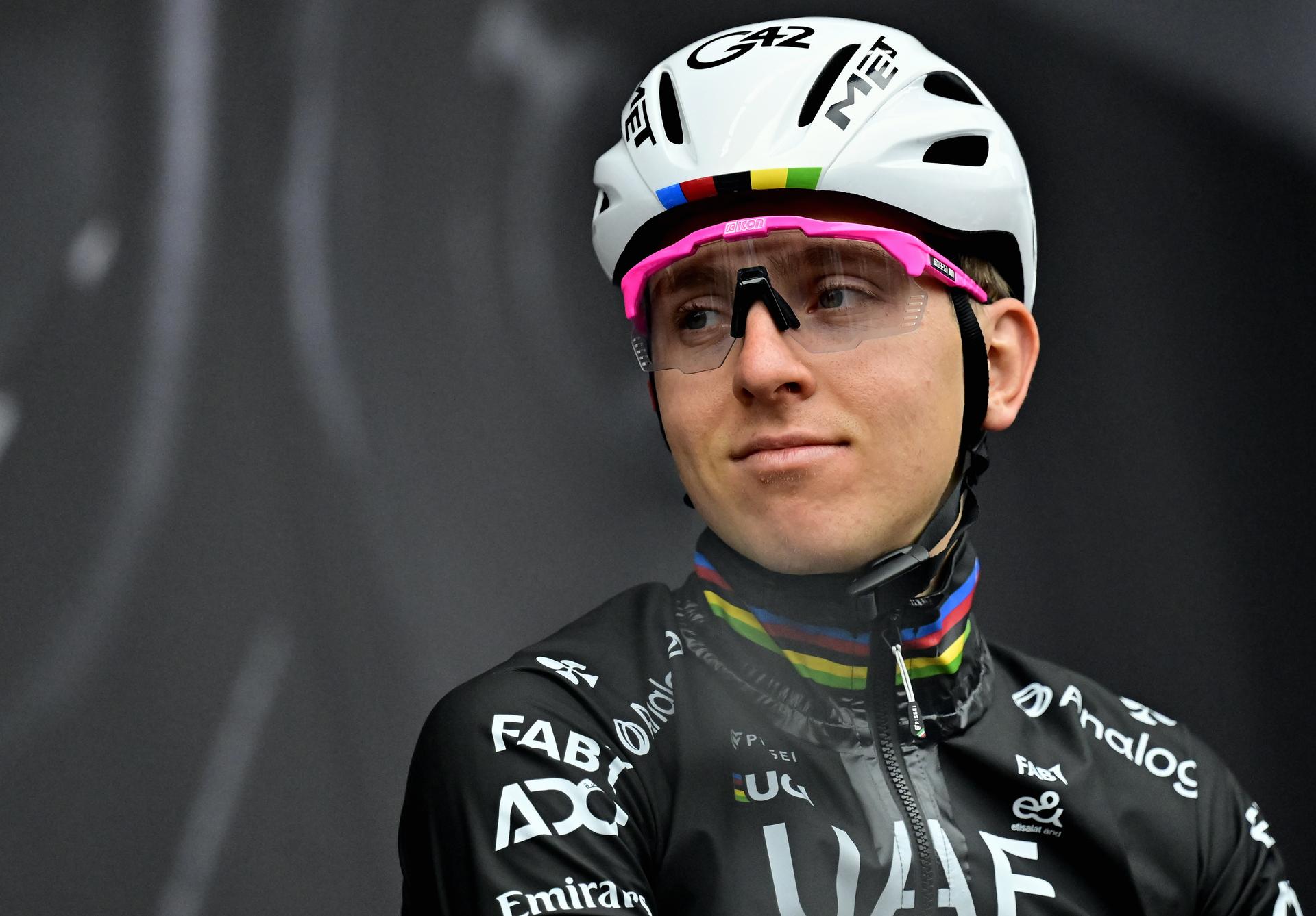 Slovenian Tadej Pogacar of UAE Team Emirates pictured at the start of the men's race of the 'La Fleche Wallonne', one day cycling race (Waalse Pijl - Walloon Arrow), 205,2 km from Ciney to Huy, Wednesday 23 April 2025. BELGA PHOTO DIRK WAEM