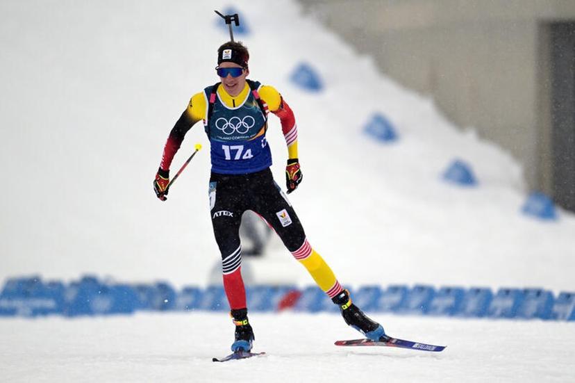 Marek Mackels of Team Belgium competes in the 4 x 7,5km relay event during the Milano Cortina 2026 Winter Olympic Games , at Anterselva Biathlon Arena, Antholz-Anterselva, Italy, February 17, 2026. (Photo by Anthony Behar/Sipa USA) BELGIUM ONLY