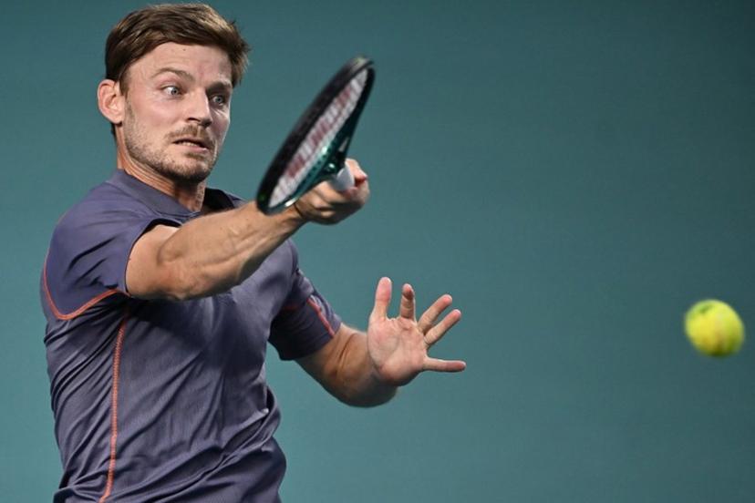 Belgium's David Goffin returns the ball to USA's Ben Shelton during their 2025 Mexico ATP Open 500 men´s singles tennis match at the Arena GNP Seguros in Acapulco, Guerrero State, Mexico on February 26, 2025.   CARL DE SOUZA / AFP