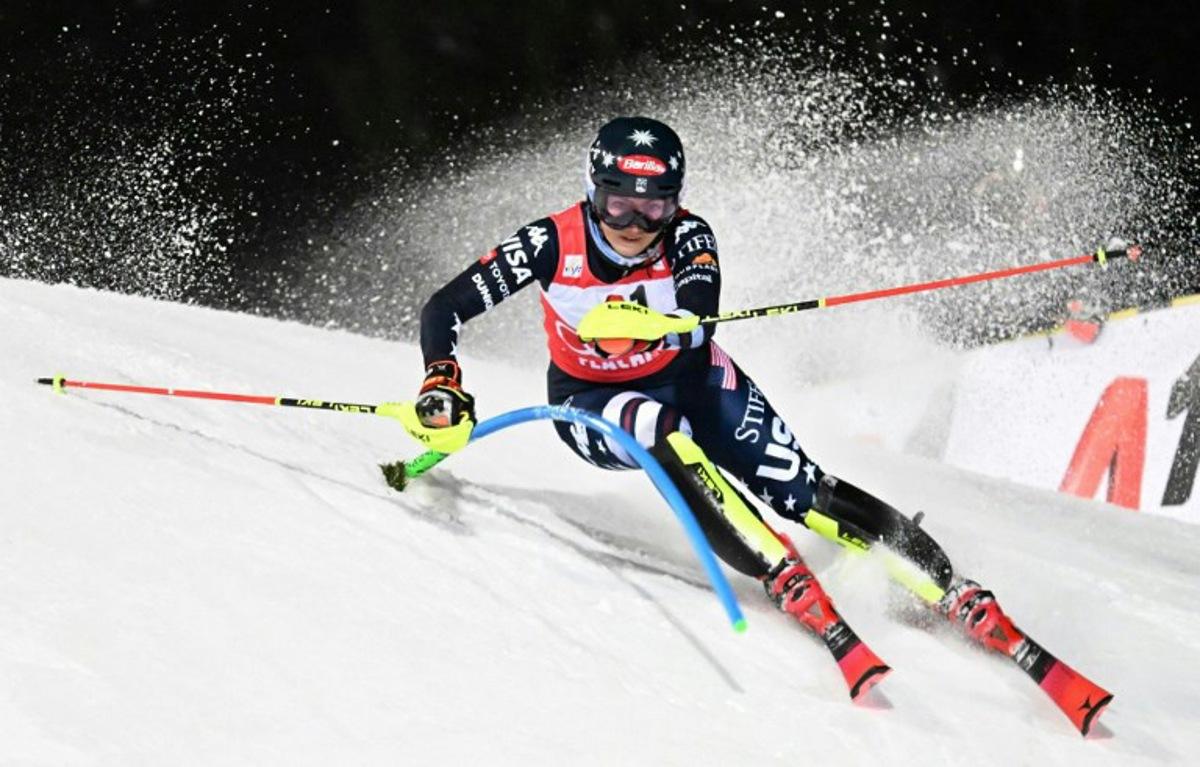 US' Mikaela Shiffrin competes during the women's slalom race of the FIS Alpine Ski World Cup in Flachau, Austria, on January 13, 2026.  BARBARA GINDL / APA / AFP