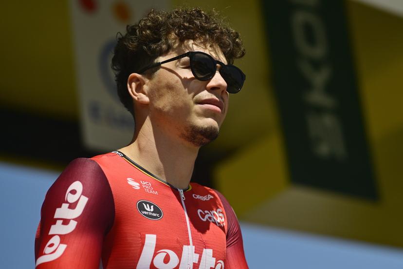 Belgian Arnaud De Lie of Lotto Cycling Team pictured at the start of stage 11 of the 2025 Tour de France cycling, from and to Toulouse (154km), on Wednesday 16 July 2025 in France. The 112th edition of the Tour de France starts on Saturday 5 July in Lille, France, and will finish in Paris, France on the 27th of July. BELGA PHOTO DIRK WAEM