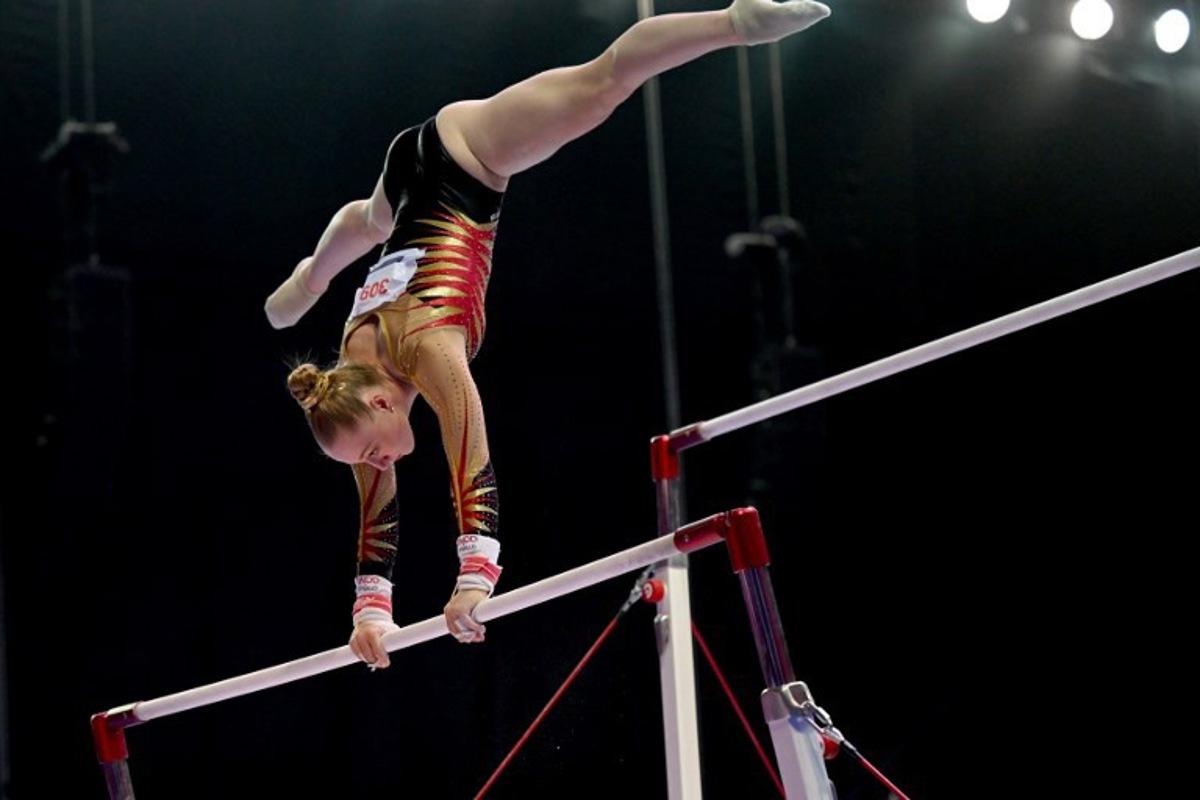 Belgium's Lisa Vaelen performs in the women's uneven bars final of the 2023 Artistic Gymnastics European Championships in Antalya, on April 15, 2023.  OZAN KOSE / AFP