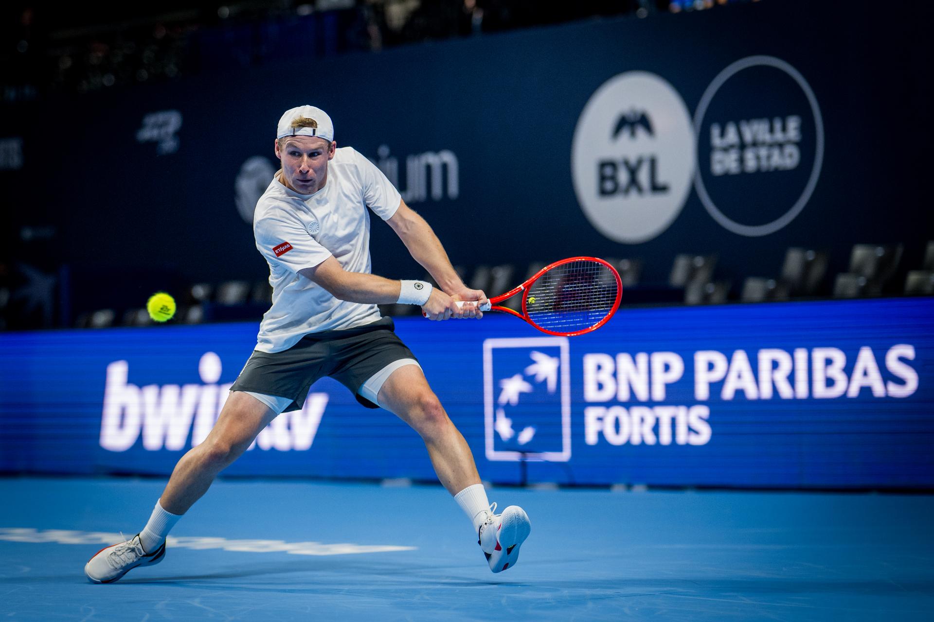 Gauthier Onclin of Belgium pictured in action during the European Open ATP tennis tournament in Brussels, on Saterday 17 October. This year's edition of the tournament is taking place from 17 to 25 October BELGA PHOTO JASPER JACOBS