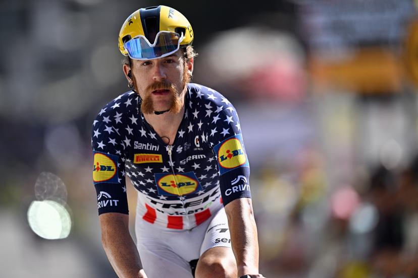 American Quinn Simmons of Lidl-Trek crosses the finish line of stage 18 of the 2026 Tour de France cycling race, a stage of 185km from Voiron to Orcieres-Merlette, on Thursday 23 July 2026. The 113th edition of the Tour de France starts on Saturday 4 July in Barcelona, Spain, and will finish in Paris, France on the 26th of July. BELGA PHOTO DAVID PINTENS