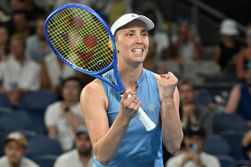 Belgium's Elise Mertens celebrates after victory against Czech Republic's Nikola Bartunkova during their women's singles match on day seven of the Australian Open tennis tournament in Melbourne on January 24, 2026.  Paul Crock / AFP