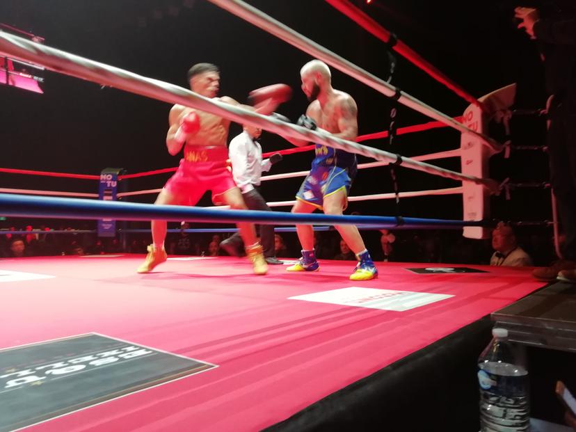 The fight between Anas Messaoudi (L) and Cedric Peynaud (R) for the Benelux Welters title, Saturday 11 January 2020 in Brussels. BELGA PHOTO GERARD CERF