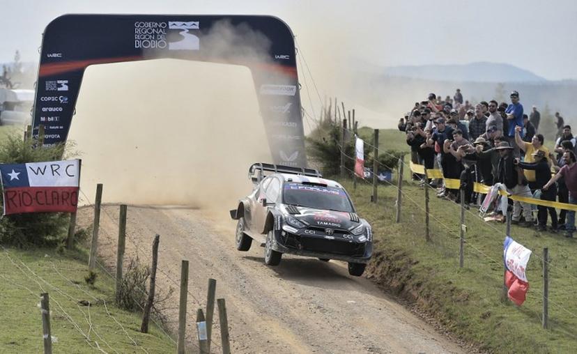 French driver Sebastien Ogier and co-driver Vincent Landais compete in their Toyota GR Yaris Rally1 during the first day of the WRC Rally Chile Bio Bio in Concepcion, Chile, on September 12, 2025.  GUILLERMO SALGADO / AFP