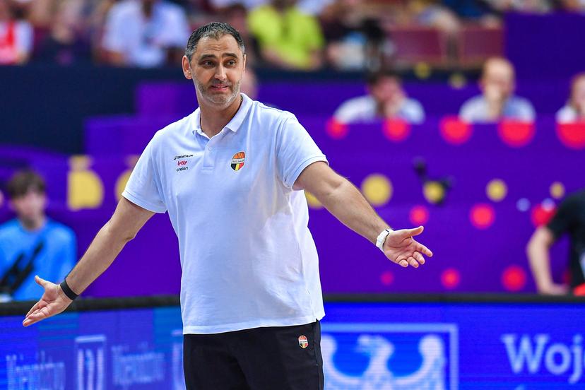 Belgium's head coach Dario Gjergja pictured during a basketball match between Belgium's national team Belgian Lions and France, Thursday 28 August 2025 in Katowice, Poland, the first game of the group stage of the Eurobasket 2025 European championships. BELGA PHOTO MARCIN BULANDA *** BELGIUM ONLY ***