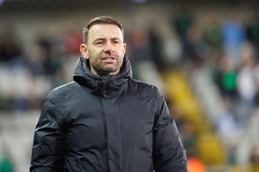 RAAL's head coach Frederic Taquin pictured during a soccer match between Cercle Brugge KSV and RAAL La Louviere, Sunday 15 March 2026 in Brugge, on day 29 of the 2025-2026 'Jupiler Pro League' first division of the Belgian championship. BELGA PHOTO KURT DESPLENTER