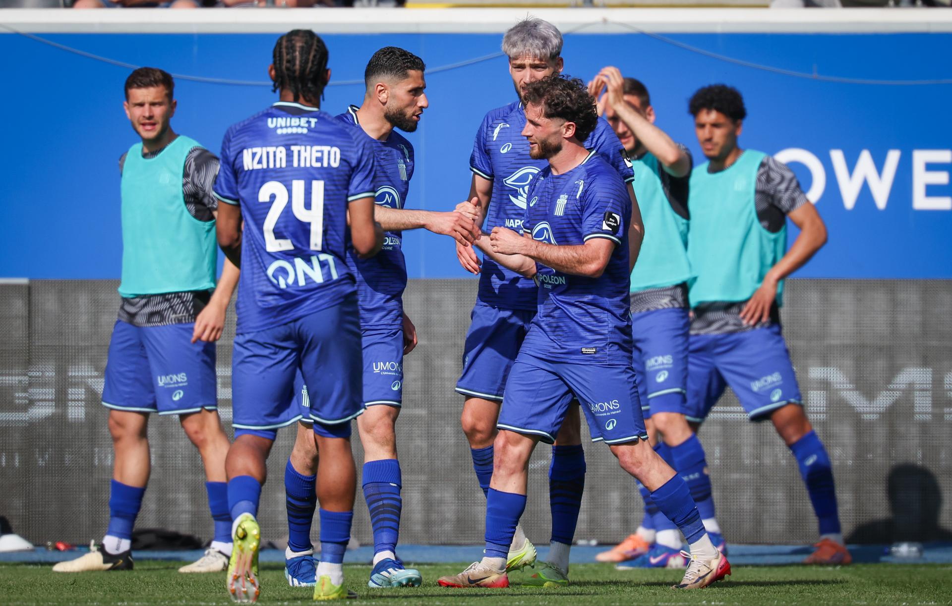 Charleroi's Antoine Bernier celebrates after scoring during a soccer match between Oud-Heverlee Leuven and Sporting Charleroi, Saturday 25 April 2026 in Leuven, on day 5 of the Europe Play-offs (PO2) of the 2025-2026 'Jupiler Pro League' first division of the Belgian championship. BELGA PHOTO VIRGINIE LEFOUR