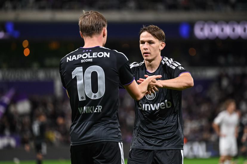 Anderlecht's Marten Winkler celebrate after scoring during a soccer match between RSC Anderlecht and SV Zulte Waregem, Saturday 19 September 2026 in Brussels, on day 7 of the 2026-2027 'Jupiler Pro League' first division of the Belgian championship.  BELGA PHOTO EMILE WINDAL