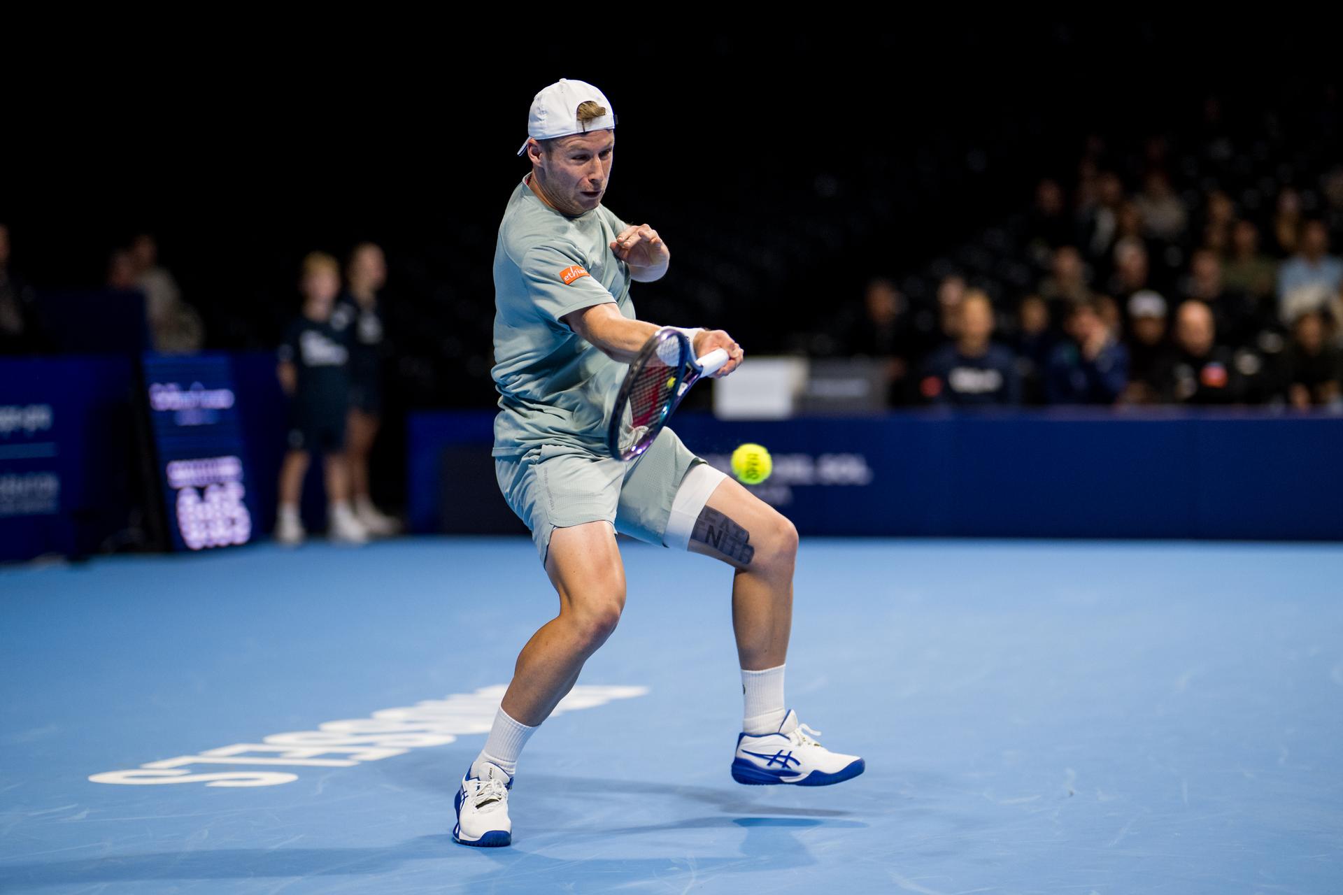 Belgian Gauthier Onclin pictured in action during the European Open ATP tennis tournament in Brussels, on Sunday 12 October 2025. This year's edition of the tournament is taking place from 12 to 19 October 2025. BELGA PHOTO JASPER JACOBS