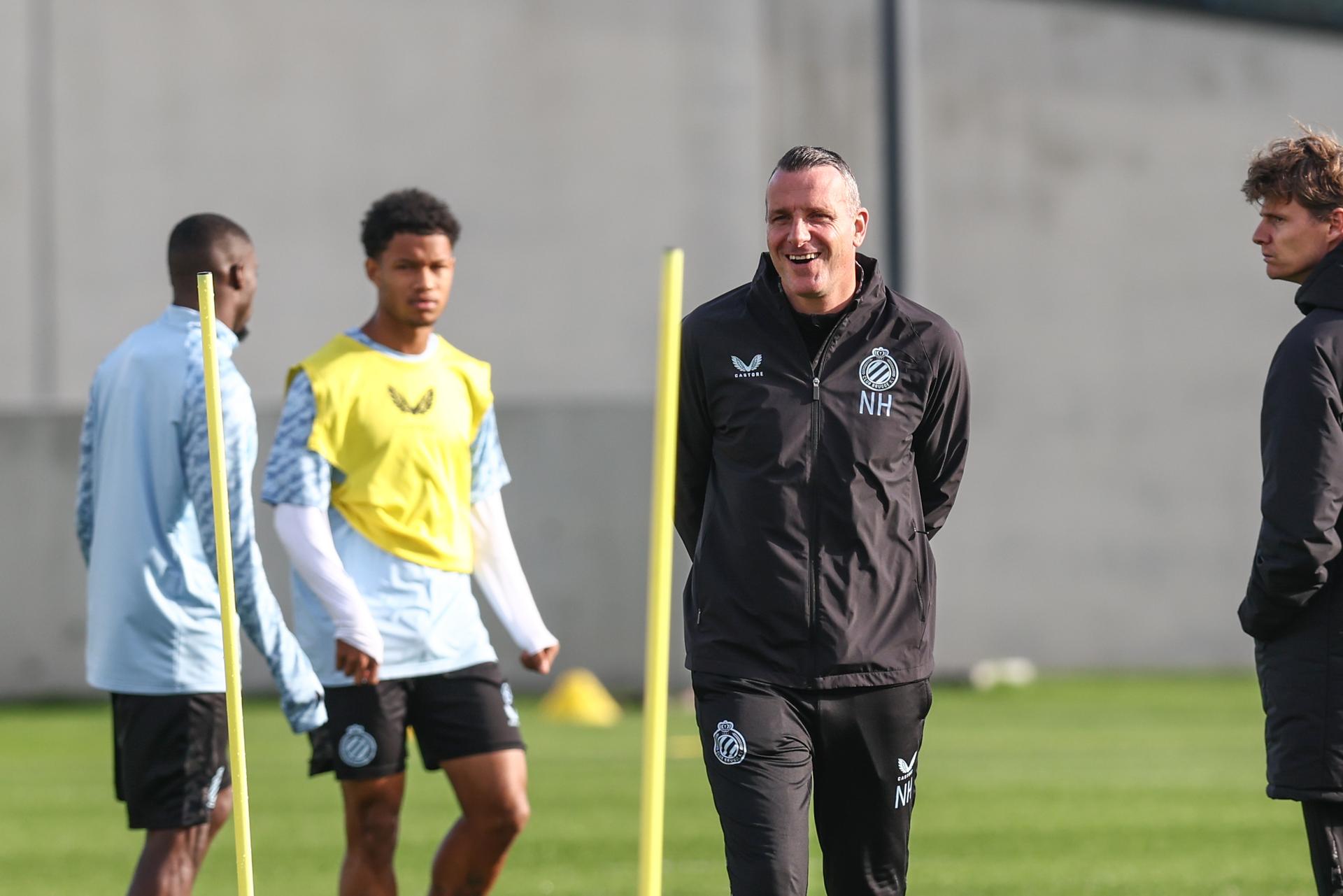 Club's head coach Nicky Hayen pictured during a training session of Belgian soccer team Club Brugge KV, on Tuesday 04 November 2025 in Brugge. The team is preparing for tomorrow's game against Spanish FC Barcelona, on day four of the League phase of the UEFA Champions League tournament. BELGA PHOTO BRUNO FAHY