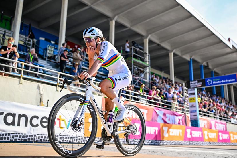 Belgian Lotte Kopecky of SD Worx-Protime looks dejected after the women's race of the 'Paris-Roubaix' one day cycling race, 148,5 km from Denain to Roubaix, France, on Saturday 12 April 2025. BELGA PHOTO JASPER JACOBS