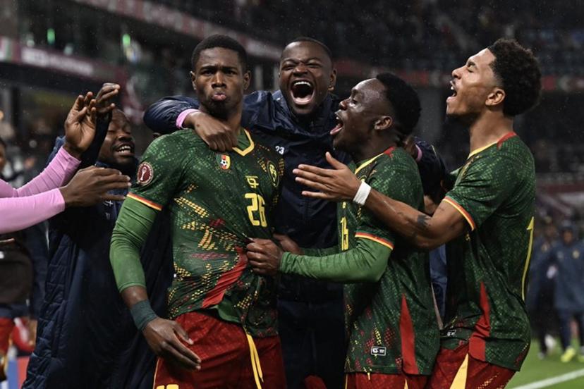 Cameroon's forward #26 Christian Kofane celebrates scoring his team's second goal during the Africa Cup of Nations (CAN) round of 16 football match between South Africa and Cameroon at Al Medina Stadium in Rabat on January 4, 2026.   Paul ELLIS / AFP