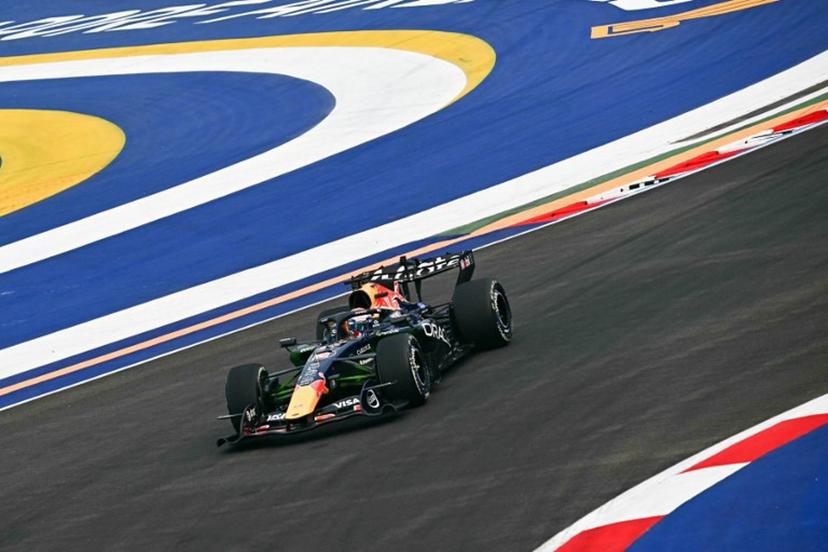 Red Bull Racing's Dutch driver Max Verstappen drives during a practice session ahead of the Formula One Singapore Grand Prix at the Marina Bay Street Circuit in Singapore on October 9, 2026.  Lillian SUWANRUMPHA / AFP