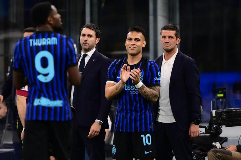 Inter Milan's French forward #9 Marcus Thuram is substituted by Inter Milan's Argentinian forward #10 Lautaro Martinez during the Italian Serie A football match between Inter Milan and Parma at San Siro stadium in Milan, on May 3, 2026.  Marco BERTORELLO / AFP
