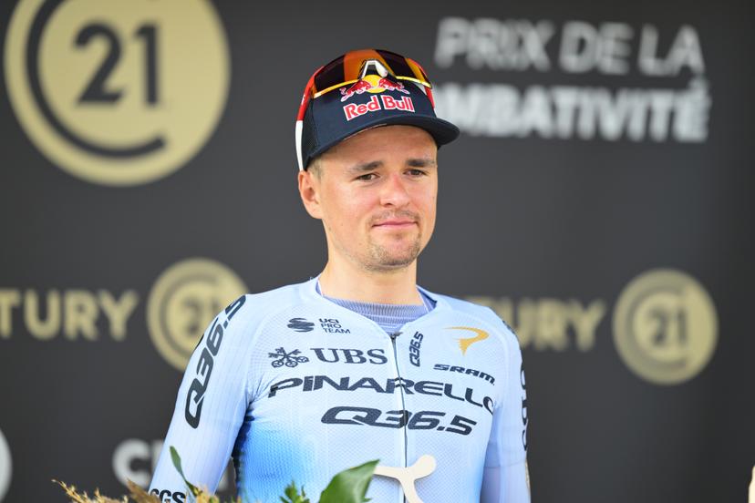 British Thomas Pidcock of Pinarello-Q36.5 Pro Cycling Team celebrates on the podium with the combativity award after the stage 13 of the 2026 Tour de France cycling race, a stage of 205km from Dole to Belfort, on Friday 17 July 2026. The 113th edition of the Tour de France starts on Saturday 4 July in Barcelona, Spain, and will finish in Paris, France on the 26th of July. BELGA PHOTO DAVID PINTENS