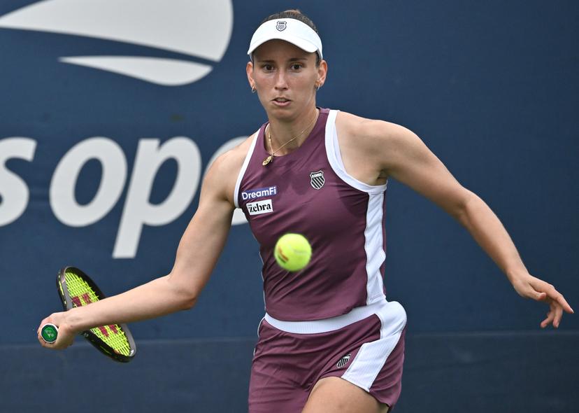 Elise Mertens of Belgium plays against Kaitlin Quevedo of Spain during the Women's singles Round 1 of the 2026 US Open Tennis Championship, USTA Billie Jean King National Tennis Center in Flushing Meadow-Corona Park, in the Queens borough of New York, NY, September 1, 2026. (Photo by Anthony Behar/Sipa USA) BELGA PHOTO BENELUX ONLY
