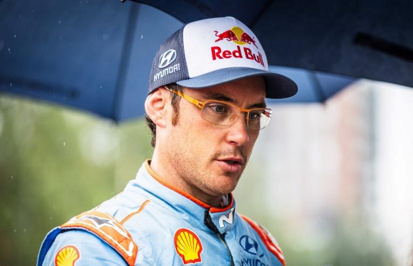 Belgian driver Thierry Neuville is pictured during the regroup section at the WRC Rally Finland in Jyvaskyla, Finland on August 2, 2025.  Valtteri Vainio / Lehtikuva / AFP