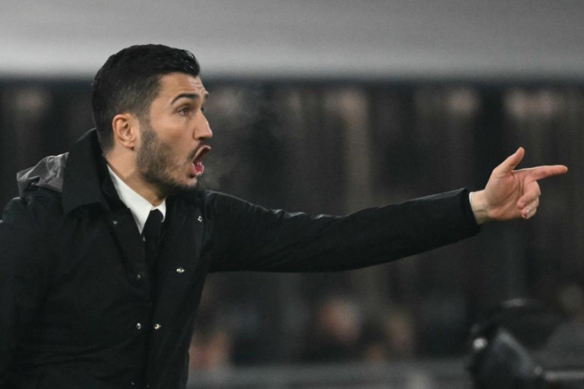 Dortmund's Turkish headcoach Nuri Sahin reacts during the UEFA Champions League football match between Bologna and Borussia Dortmund at the Renato Dall'Ara stadium in Bologna on January 21, 2025.  Alberto PIZZOLI / AFP