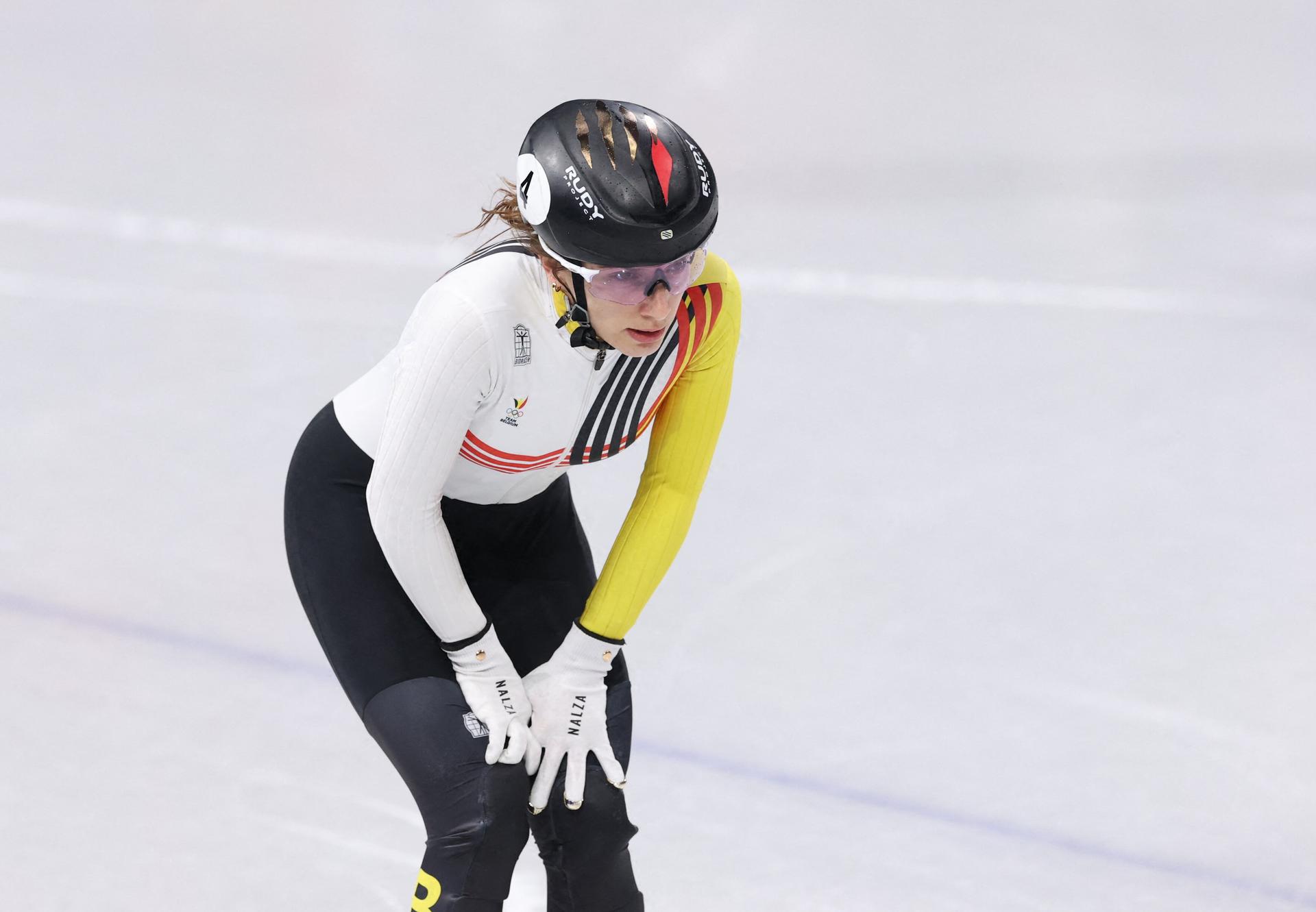 Hanne Desmet at the semifinals of the women's 1000m Short Track Speed Skating, at the Milano Cortina 2026 Olympic Winter Games, on February 16, 2026 in Milan, Italy. Photo by Alexis Jumeau/ABACAPRESS.COM BENELUX ONLY