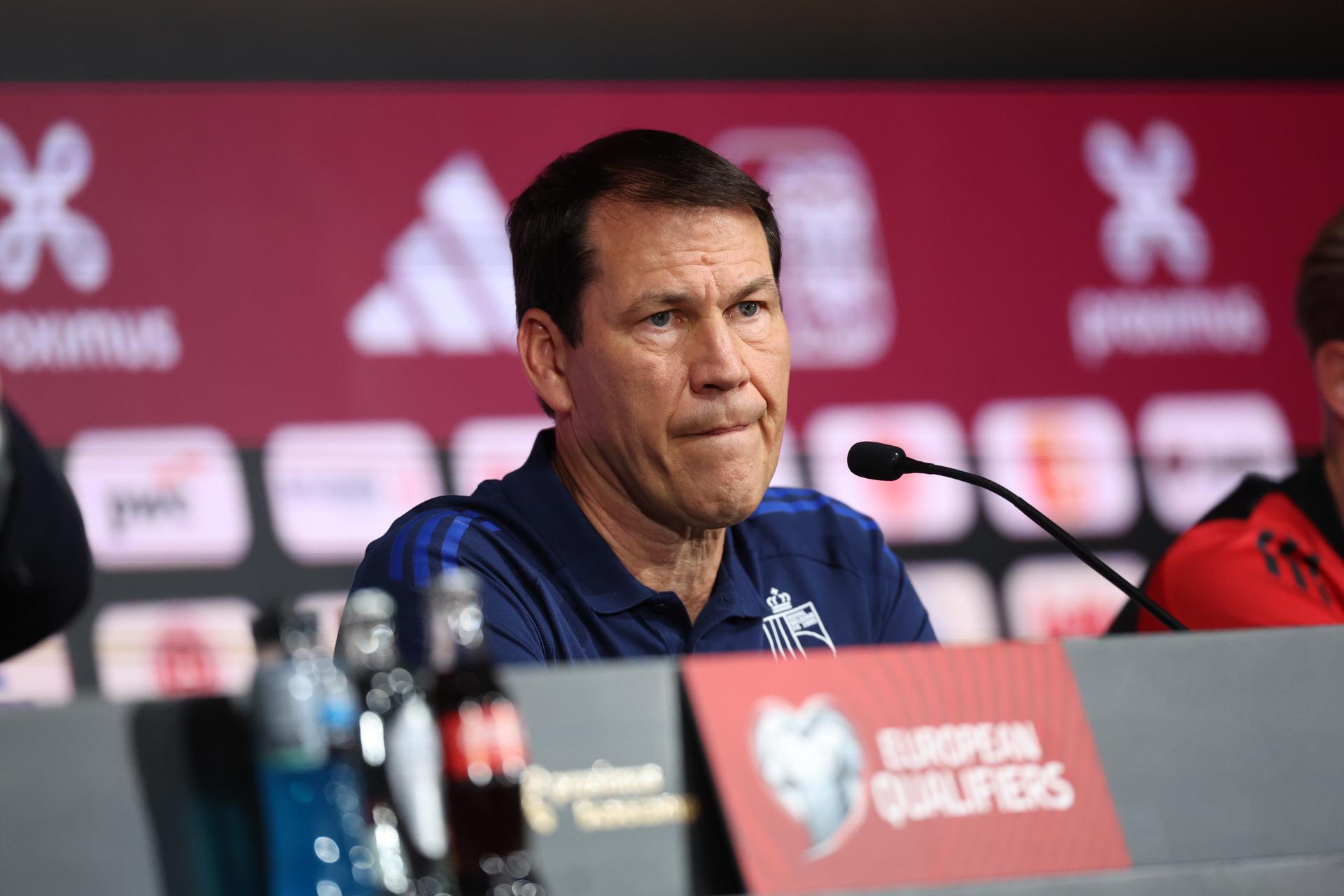 Belgium's head coach Rudi Garcia pictured during a press conference of the Red Devils, the Belgian national soccer team, at the Proximus Basecamp in Tubize, Saturday 06 September 2025. The team is preparing for the match against Kazakhstan (07/09). BELGA PHOTO VIRGINIE LEFOUR