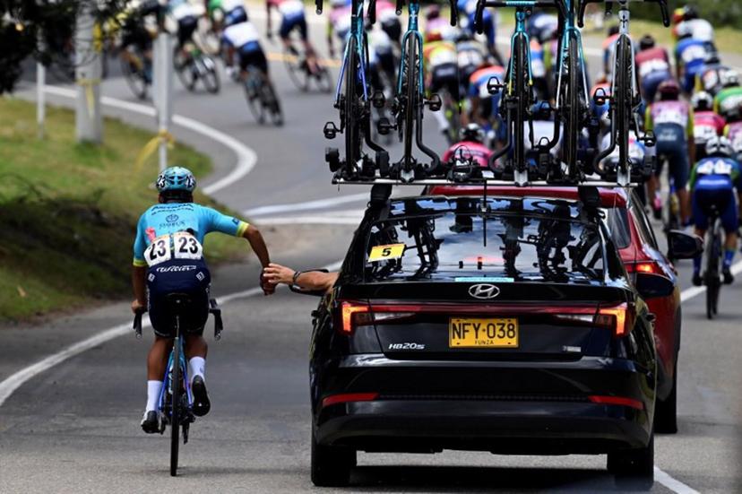 Astana Qazaqstan Team Ecuadorean Harold Lopez competes in the sixth stage of the Tour Colombia UCI 2024 from Sopo to Bogota, Colombia, on February 11, 2024.  Luis ACOSTA / AFP