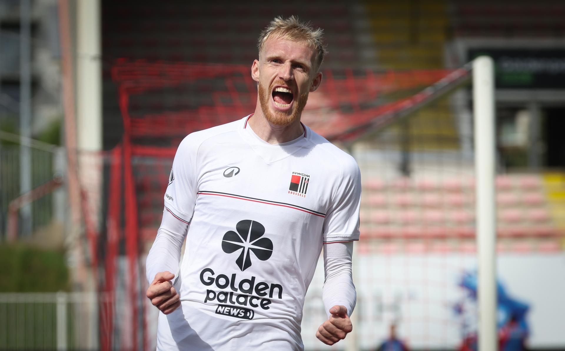 Rwdm's Gaetan Robail celebrates after scoring during a soccer game between RWDM Brussels and RFC Seraing, Sunday 14 September 2025 in Brussels, on day 5 of the 2025-2026 'Challenger Pro League' 1B second division of the Belgian championship. BELGA PHOTO VIRGINIE LEFOUR