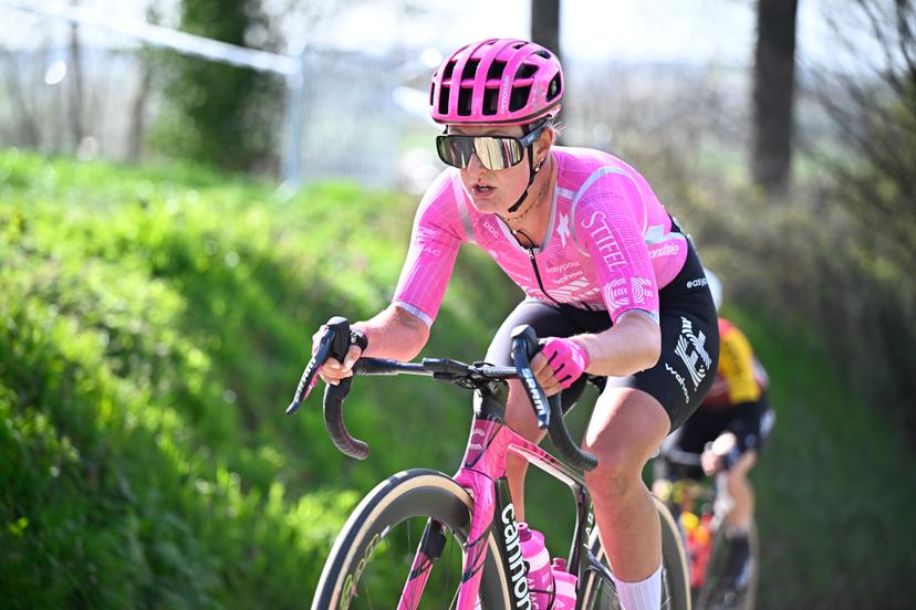French Cedrine Kerbaol of EF Education-Oatly pictured in action during the women's race of the 'Ronde van Vlaanderen/ Tour des Flandres/ Tour of Flanders' UCI WorldTour one day cycling race, 164,1 km with start and finish in Oudenaarde, Sunday 05 April 2026. BELGA PHOTO JASPER JACOBS