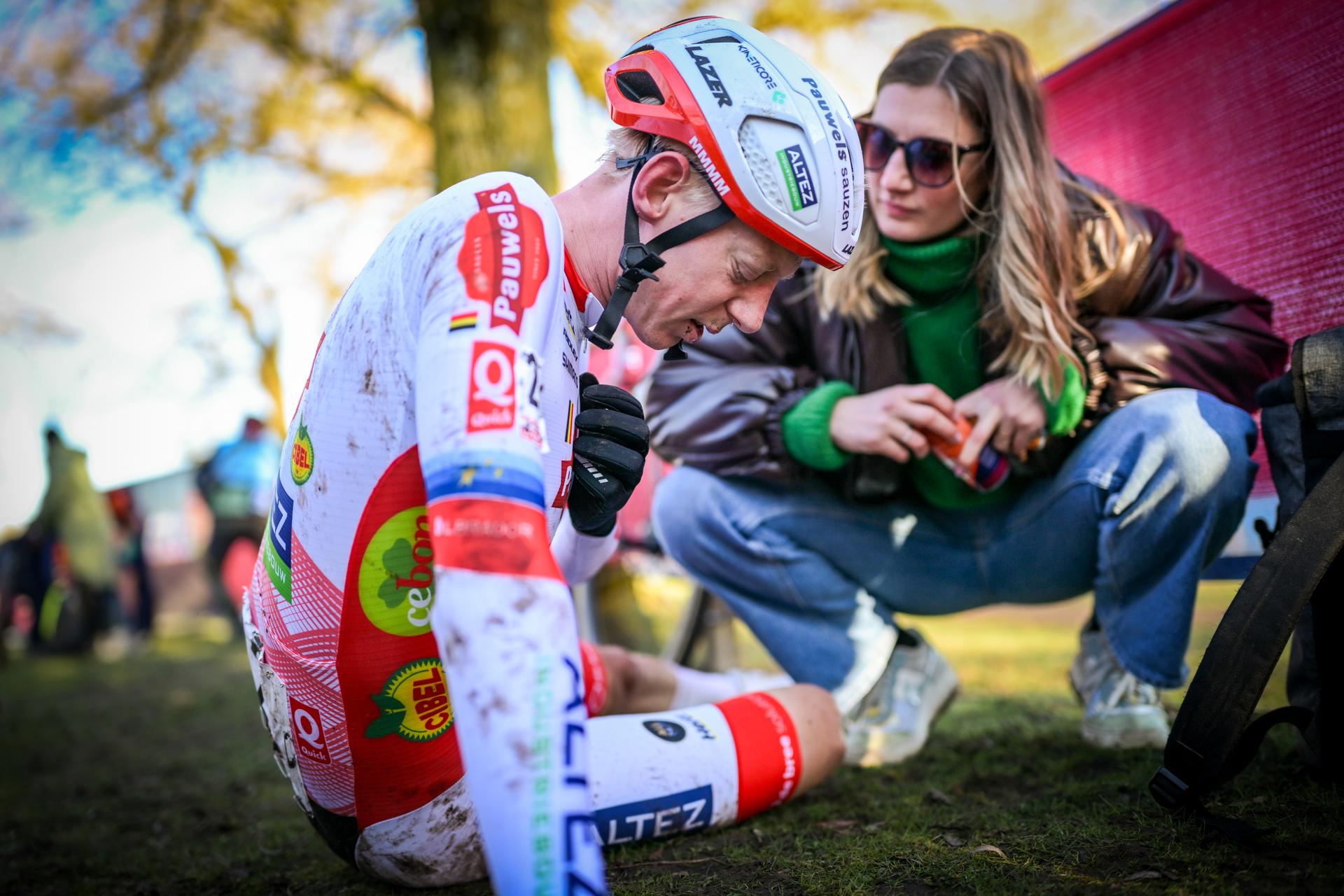 Belgian Michael Vanthourenhout pictured after the elite men race of the 'Waaslandcross' cyclocross cycling event, Saturday 14 February 2026 in Sint-Niklaas, the seventh and last race of the Exact Cross competition. BELGA PHOTO DAVID PINTENS