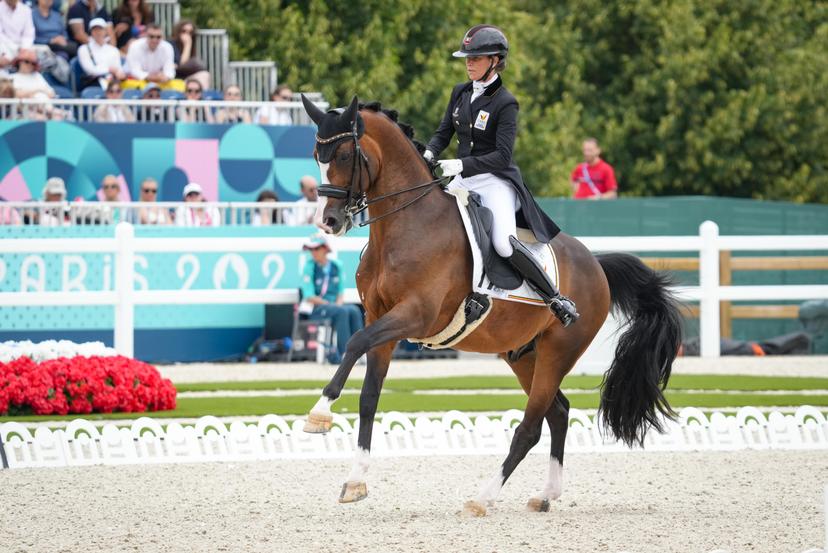Larissa PAULUIS riding FLAMBEAU during the Paris Olympic Games 2024 - Day 8 at Chateau de Versailles on August 3, 2024 in Versailles, France. (Photo by Pierre Costabadie/Icon Sport)