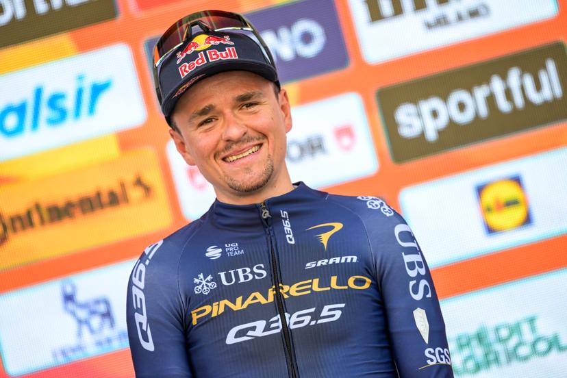 British Tom Pidcock of Pinarello Q36.5 Pro Cycling Team pictured on the podium after the 'Milano-Sanremo' one day cycling race for men, 298km from Milan to San Remo, Italy, Saturday 21 March 2026. BELGA PHOTO DAVID PINTENS