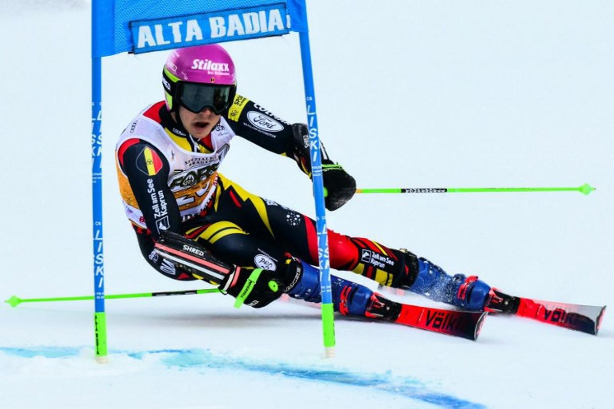 Belgium's Sam Maes competes in the first run of the Men's Giant Slalom event, part of the FIS Alpine Ski World Cup 2025-2026, in Alta Badia, northern Italy, on December 21, 2025.  Stefano RELLANDINI / AFP