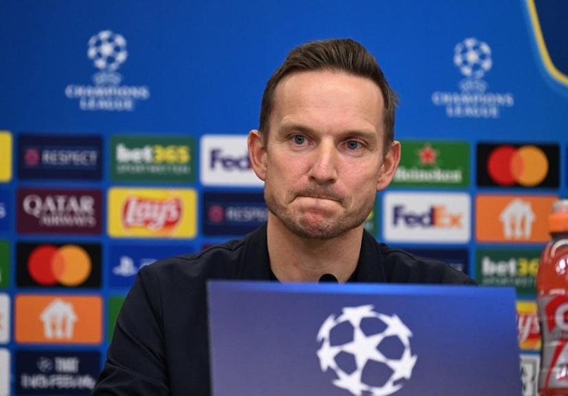 Salzburg's Dutch head coach Pepijn Lijnders attends a press conference in Leverkusen, western Germany, on November 25, 2024, on the eve of their UEFA Champions League football match against Bayer Leverkusen.   Ina FASSBENDER / AFP