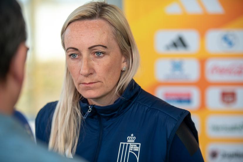 Belgium's head coach Elisabet Gunnarsdottir is seen at a press conference of the national teams of Belgium (Red Flames), on Tuesday 01 April 2025 in Tubize. The team is preparing for a game against England, on the third matchday in group A3 of the 2024-25 Women's Nations League competition. BELGA PHOTO JONAS ROOSENS