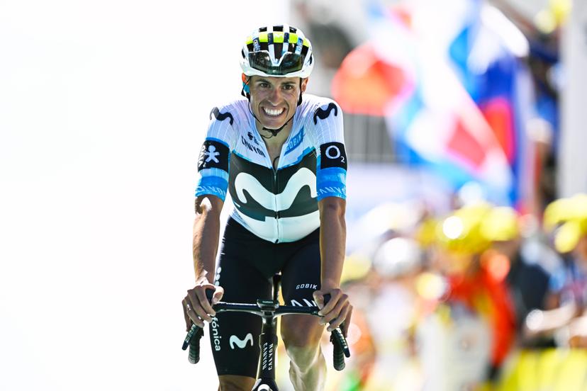 Spanish Enric Mas of Movistar Team crosses the finish line of stage 16 of the 2025 Tour de France cycling race, from Montpellier to Mont Ventoux (172 km), on Tuesday 22 July 2025 in France. The 112th edition of the Tour de France starts on Saturday 5 July in Lille, France, and will finish in Paris, France on the 27th of July.   BELGA PHOTO JASPER JACOBS
