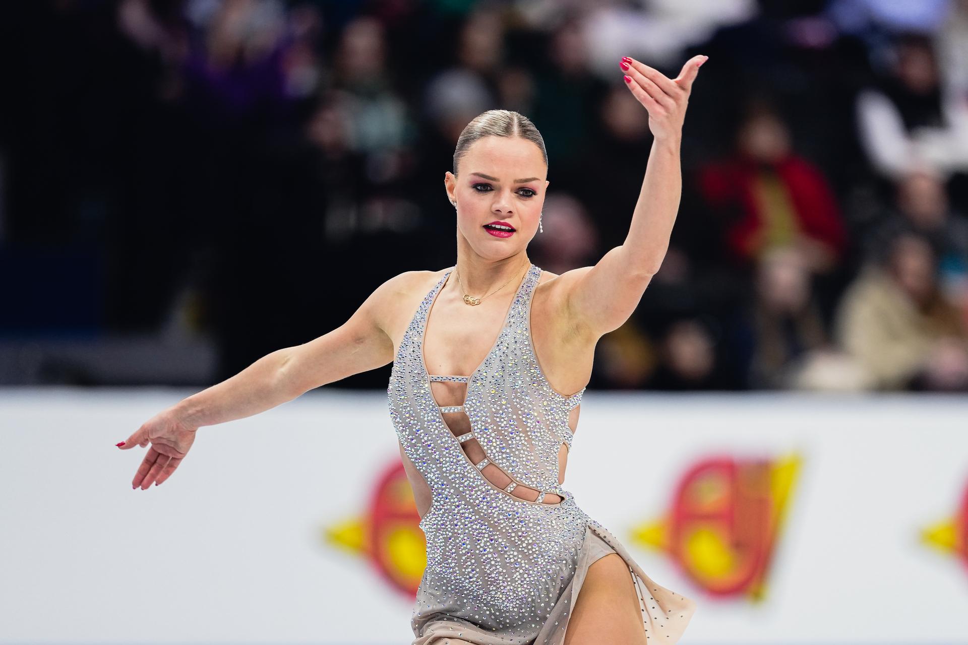 Loena Hendrickx of Belgium competes in the Women's Short Program during the ISU European Figure Skating Championships 2026 at Utilita Arena Sheffield in Sheffield, United Kingdom, on January 14, 2026. (Photo by Yuan Tian/NurPhoto) ----  ATTENTION EDITORS - BENELUX ONLY  ----